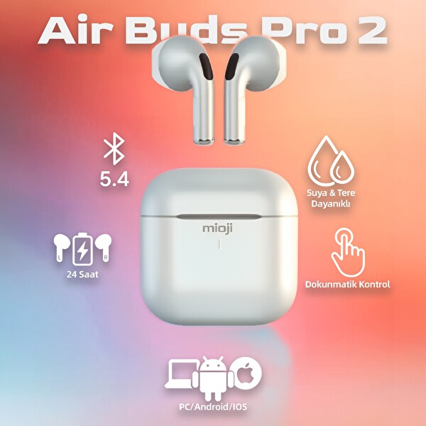 Mioji Air Buds Pro 2 Kablosuz 5.4 Bluetooth Kulaklık Gümüş