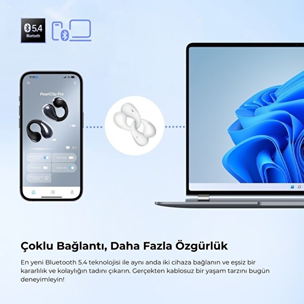 SoundPEATS Pearl Clip Pro Hi-Res LDAC ENC OWS Kablosuz 6.0 Bluetooth Kulaklık - Beyaz