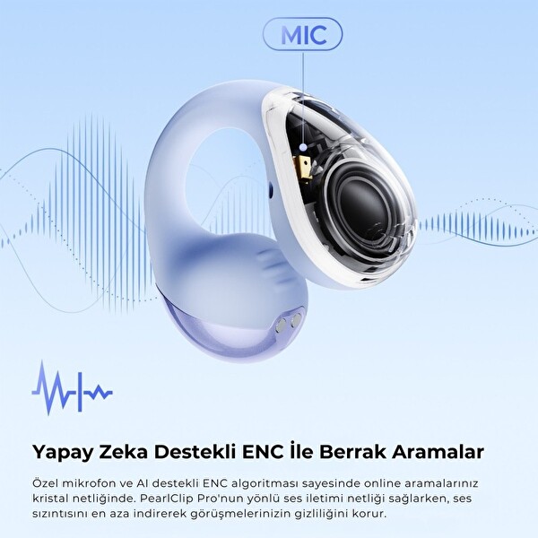 SoundPEATS PearlClip Pro Hi-Res LDAC ENC OWS Kablosuz 6.0 Bluetooth Kulaklık - Mor