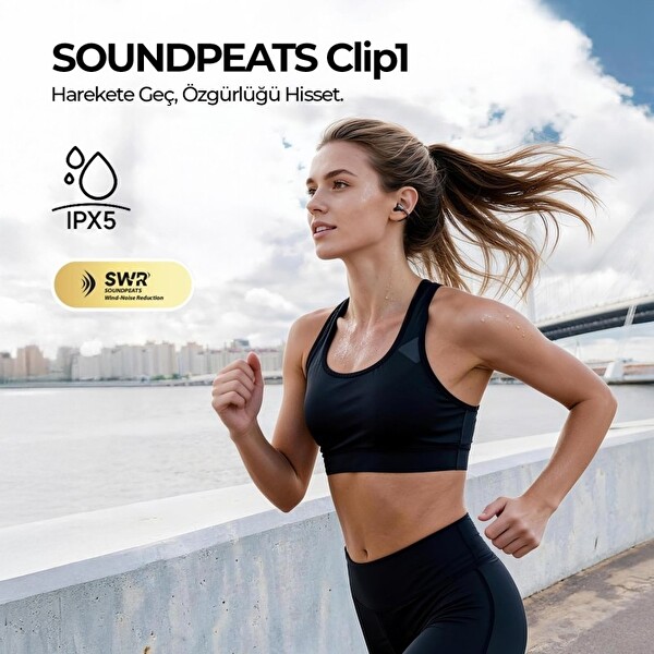 SoundPEATS Clip1 Open-Ear ENC OWS Kablosuz 5.4 Bluetooth Kulaklık - Siyah