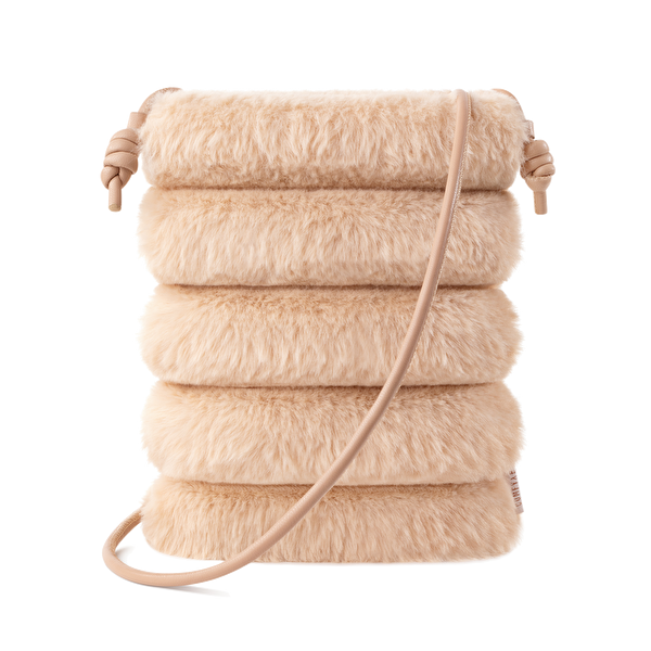 Comfyable Peluş Askılı Mini Çanta Yumuşak Suni Kürklü Mıknatıslı Kapama Telefon Çantası Camel