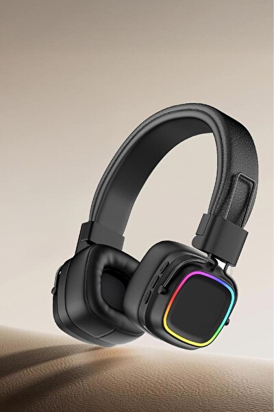 Başkenttekno HD-12 RGB Işıklı Güçlü Bas Kulak Üstü Kablosuz Bluetooth Kulaklık Siyah