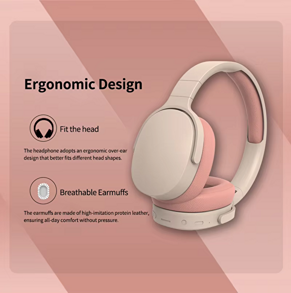 Çeşithane P2961 Stereo Mikrofonlu TF AUX Katlanabilir Headset Kulak Üstü Bluetooth Kulaklık - Pembe
