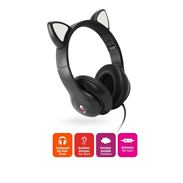 Polosmart FS113 Kablolu Mikrofonlu Stereo Kulak Üstü Kulaklık Siyah