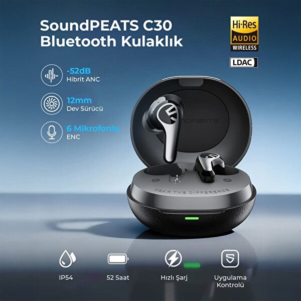 SoundPEATS C30 Hybrid ANC TWS Bluetooth 6.0 Kablosuz Kulak içi Kulaklık Beyaz