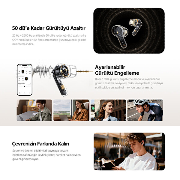 Qcy Melobuds N20 6.0 50 dB ANC 4 Mics. Çift Cihaz 40 Saat Dinleme Bluetooth Kulaklık Beyaz