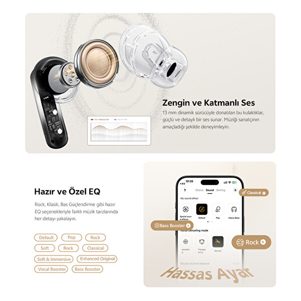 Qcy Melobuds N20 6.0 50 dB ANC 4 Mics. Çift Cihaz 40 Saat Dinleme Bluetooth Kulaklık Beyaz