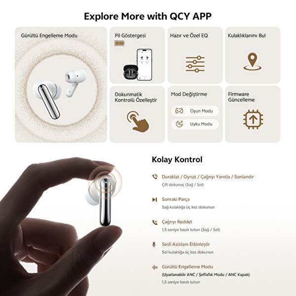 Qcy Melobuds N20 6.0 50 dB ANC 4 Mics. Çift Cihaz 40 Saat Dinleme Bluetooth Kulaklık Beyaz