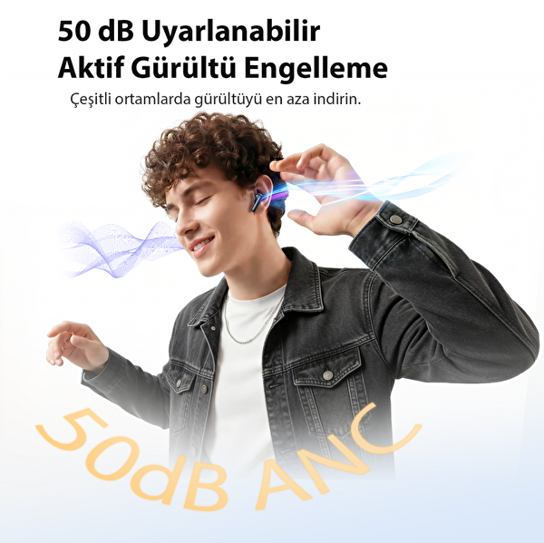 Qcy T13 Pro 6.0 - 50 dB Anc 4 Mics. ENC IPX4- 0.045 sn. Çift Cihaz Bluetooth Kulaklık Siyah