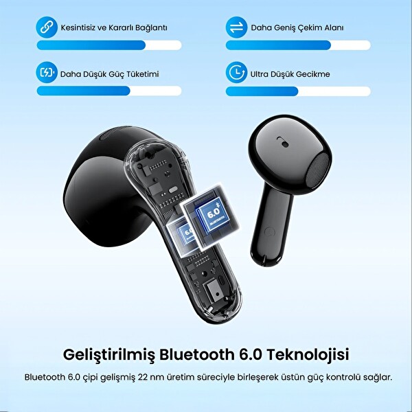 SoundPEATS Air6 HS Hi-Res LDAC ENC Gürültü Engelleme TWS Kablosuz 6.0 Kulak İçi Bluetooth Kulaklık Siyah