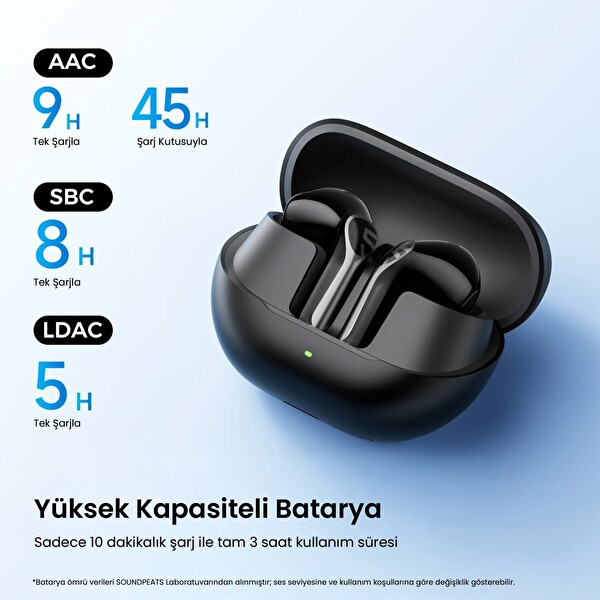 SoundPEATS Air6 HS Hi-Res LDAC ENC Gürültü Engelleme TWS Kablosuz 6.0 Kulak İçi Bluetooth Kulaklık Siyah