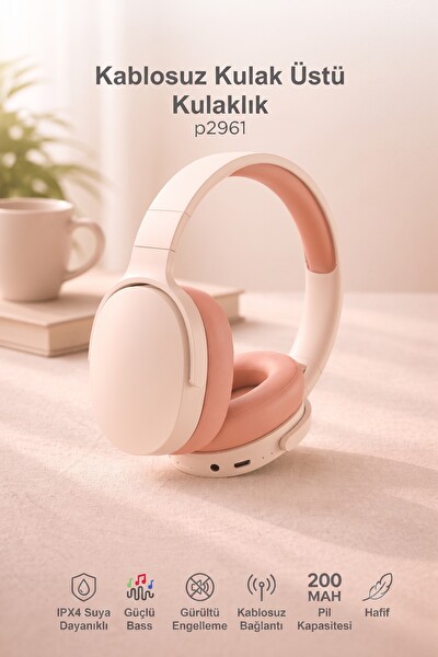 Başkenttekno P2961 Kulak Üstü Kablosuz Bluetooth Kulaklık Pembe
