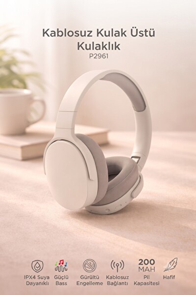 Başkenttekno P2961 Kulak Üstü Kablosuz Bluetooth Kulaklık Bej