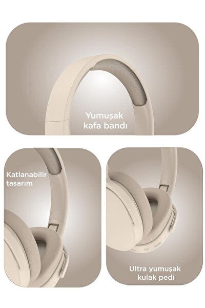 Başkenttekno P2961 Kulak Üstü Kablosuz Bluetooth Kulaklık Bej 3
