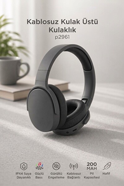 Başkenttekno P2961 Kulak Üstü Kablosuz Bluetooth Kulaklık Siyah