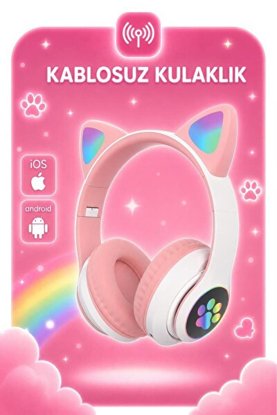 Başkenttekno HD90 Kulak Üstü Kedi Tasarımlı Bluetooth Kulaklık Pembe 2