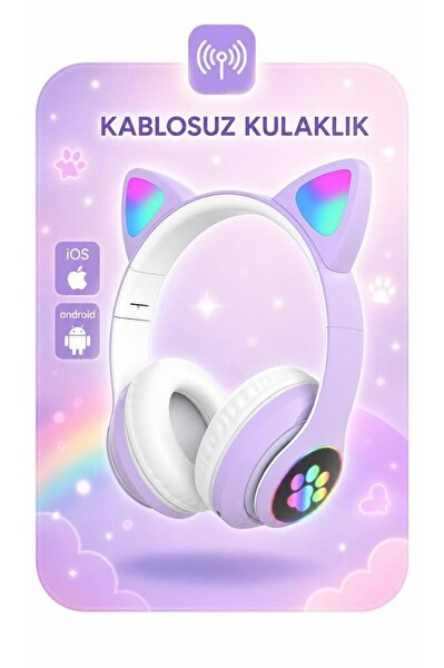 Başkenttekno HD90 Kulak Üstü Kedi Tasarımlı Bluetooth Kulaklık Mor 2