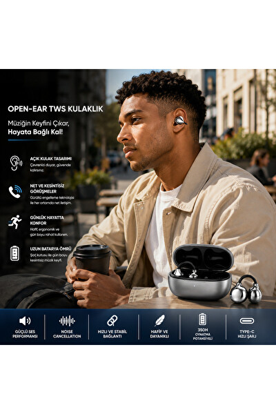 Piyatech Open-Ear TWS Gri Bluetooth Kulaklık