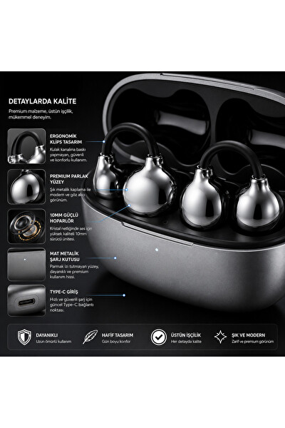 Piyatech Open-Ear TWS Gri Bluetooth Kulaklık