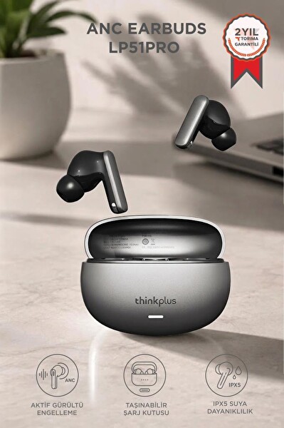 Lenovo Thinkplus LP51 Pro Gri Akıllı Anc Tws 5.4 Kulak İçi Bluetooth Kulaklık