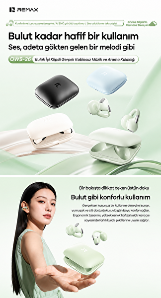 Remax OWS-26 AI ENC Gürültü Engellemeli Bluetooth 6.0 Kulak Klipsi Kulaklık Siyah