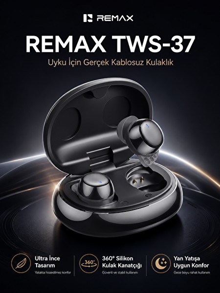 Remax Sleep Mini TWS-37 6.0 Görünmez Yan Yatışa Uygun Bluetooth Kulaklık Siyah