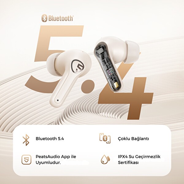 SoundPEATS T3 Pro Bluetooth 5.4 TWS Kablosuz Kulak İçi Kulaklık ANC Aktif Gürültü Engelleme Mikrofonlu Bej