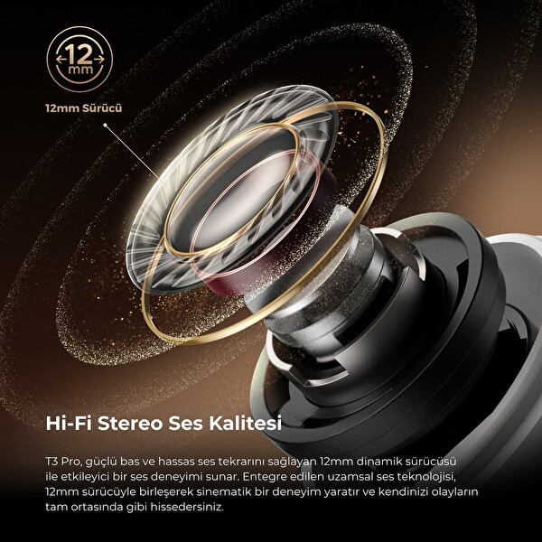 SoundPEATS T3 Pro Bluetooth 5.4 TWS Kablosuz Kulak İçi Kulaklık ANC Aktif Gürültü Engelleme Mikrofonlu Bej
