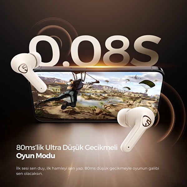 SoundPEATS T3 Pro Bluetooth 5.4 TWS Kablosuz Kulak İçi Kulaklık ANC Aktif Gürültü Engelleme Mikrofonlu Bej