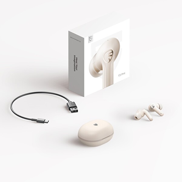 SoundPEATS T3 Pro Bluetooth 5.4 TWS Kablosuz Kulak İçi Kulaklık ANC Aktif Gürültü Engelleme Mikrofonlu Bej
