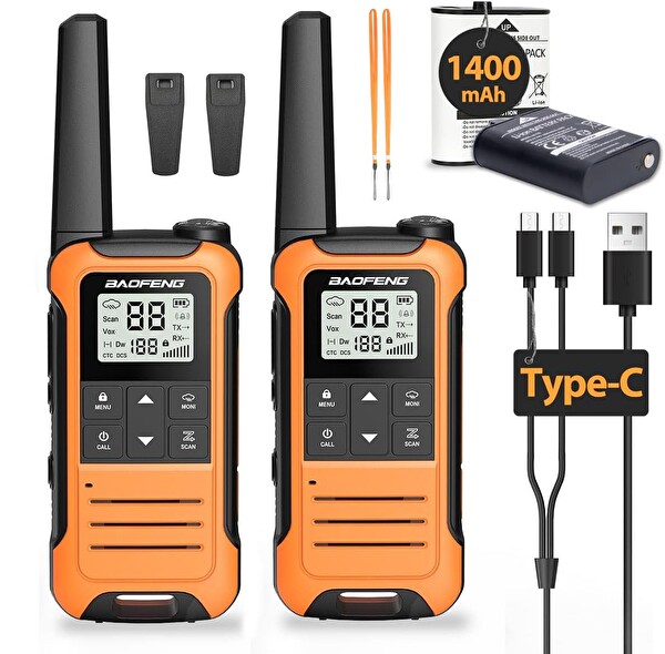 Valkyrie Baofeng IP54 Type-C Şarjlı 22 Kanal 1400 mAh F22 Lisans Gerektirmez El Telsizi 2’li Set