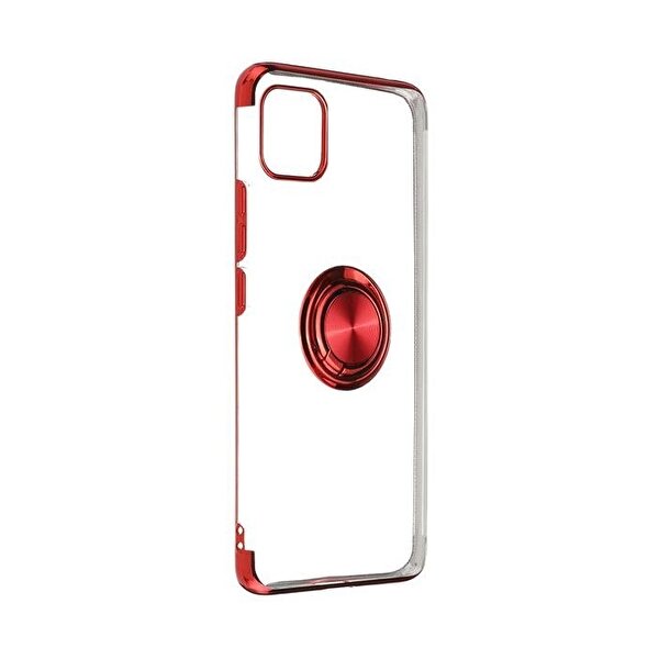 Teleplus iPhone 12 Kılıf Lüks Lazer Yüzüklü Silikon Kırmızı + Tam Kapatan Cam