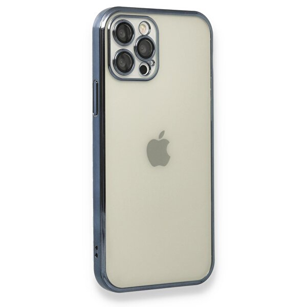 Teleplus iPhone 12 Pro Max Kamera Korumalı Krep Lazer Silikon Mavi Kılıf