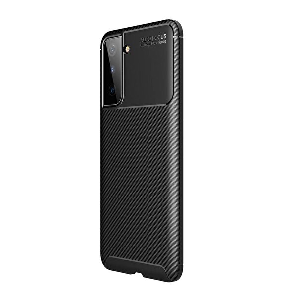 Teleplus Samsung Galaxy S21 Plus 5G Kılıf Karbon Dokulu Negro Silikon Siyah + Nano Ekran Koruyucu