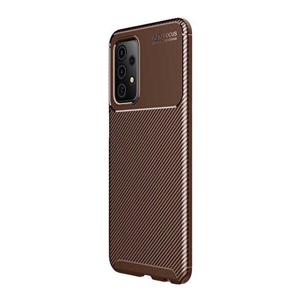Teleplus Samsung Galaxy A52 Negro Karbon Silikon Kahverengi Kılıf