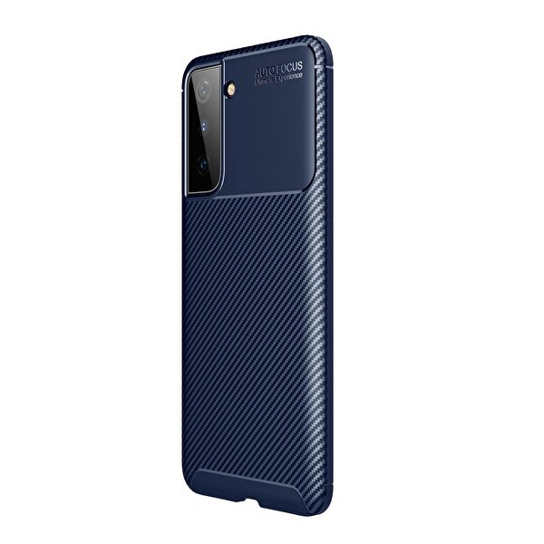 Teleplus Samsung Galaxy S21 Plus 5G Karbon Dokulu Negro Silikon Lacivert Kılıf + Nano Ekran Koruyucu
