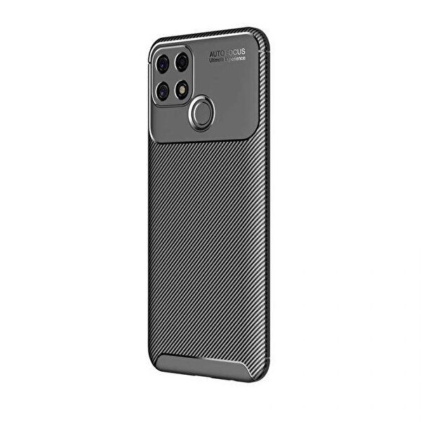 Teleplus Oppo A15 Kamera Korumalı Negro Karbon Silikon Siyah Kılıf + Nano Glass Ekran Koruyucu