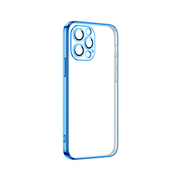 Gpack Apple iPhone 13 Pro Max Kılıf Krep Lens Korumalı Silikon Şeffaf Mavi