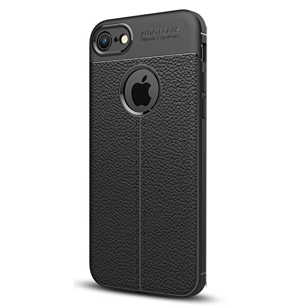 Gpack Apple Iphone 8 Kılıf Niss Silikon Deri Görünümlü Arka Koruma + Nano Glass Siyah