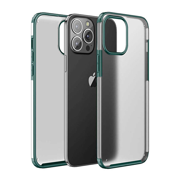 Gpack Apple iPhone 13 Pro Kılıf Volks Silikon Ultra Koruma Transparan Koyu Yeşil