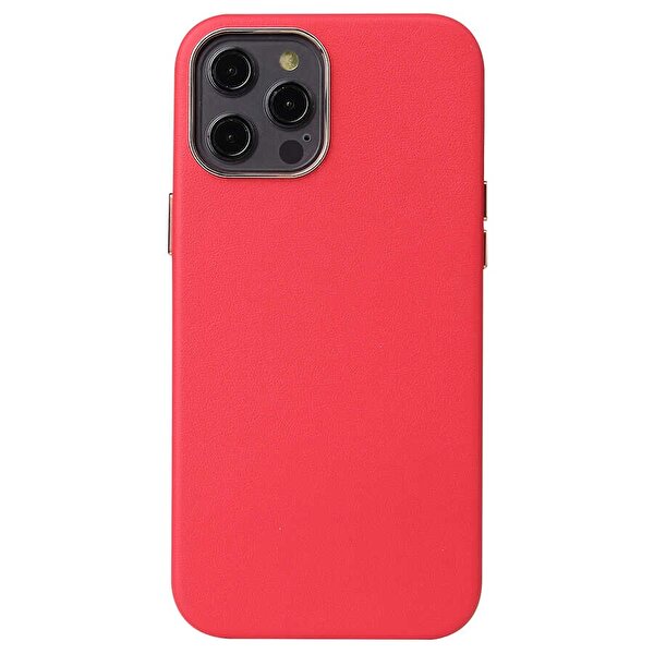Gpack Apple iPhone 12 Pro Max Kılıf Eyzi Deri Silikon Lux Tasarım Kırmızı