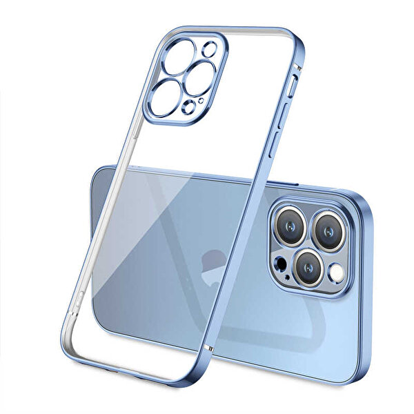 Gpack Apple Iphone 13 Pro Max Kılıf Box Kamera Korumalı Renkli Silikon Mavi