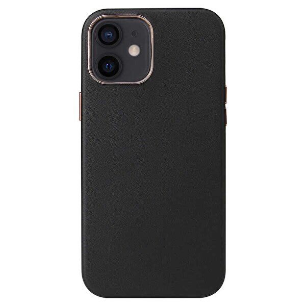 Gpack Apple Iphone 12 Mini Kılıf Eyzi Deri Silikon Lux Tasarım Siyah