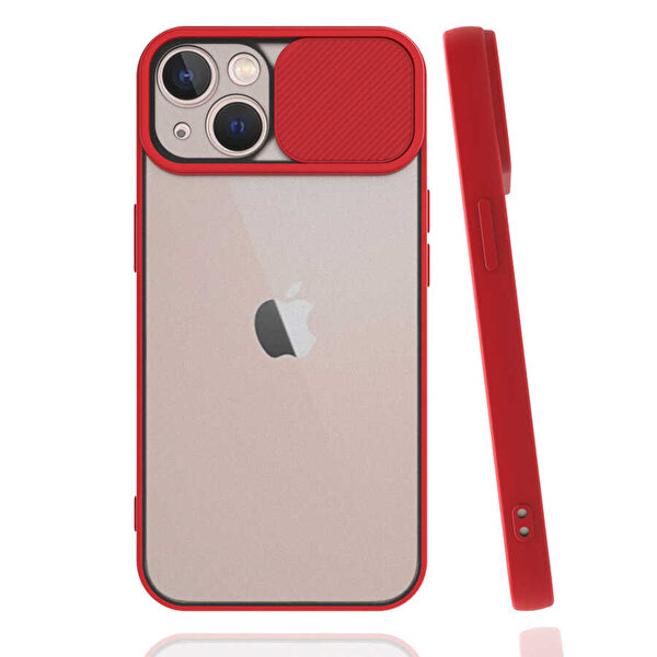 Gpack Apple iPhone 13 Kılıf Kamera Sürgülü Kapatmalı Silikon Kırmızı