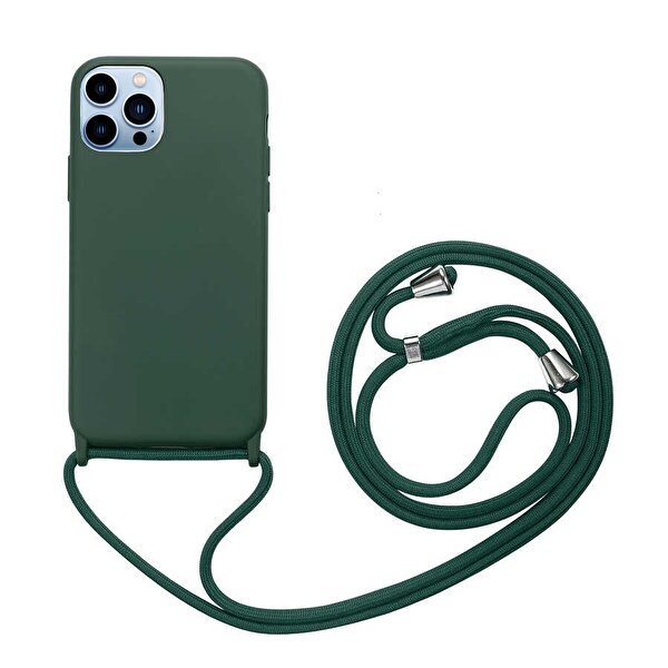 Teleplus iPhone 13 Pro Max Kılıf Ropi Askılı Silikon Yeşil
