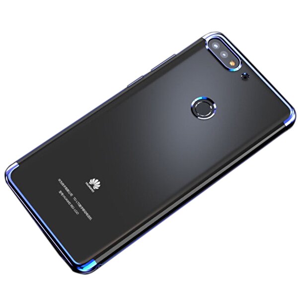 Gpack  Huawei Y7 2018 Kılıf Colored Silikon Lux+Nano Glass Mavi