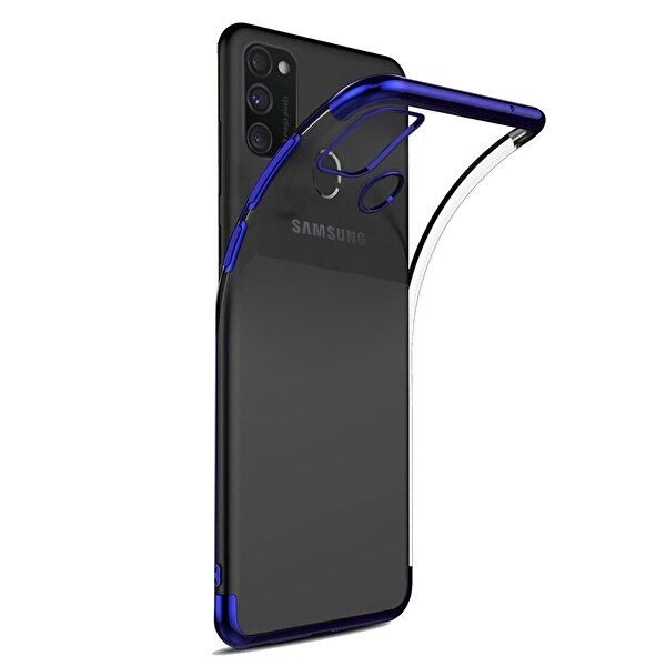 Gpack  Samsung Galaxy A21S Kılıf Colored Silikon Koruma + Nano Glass Mavi