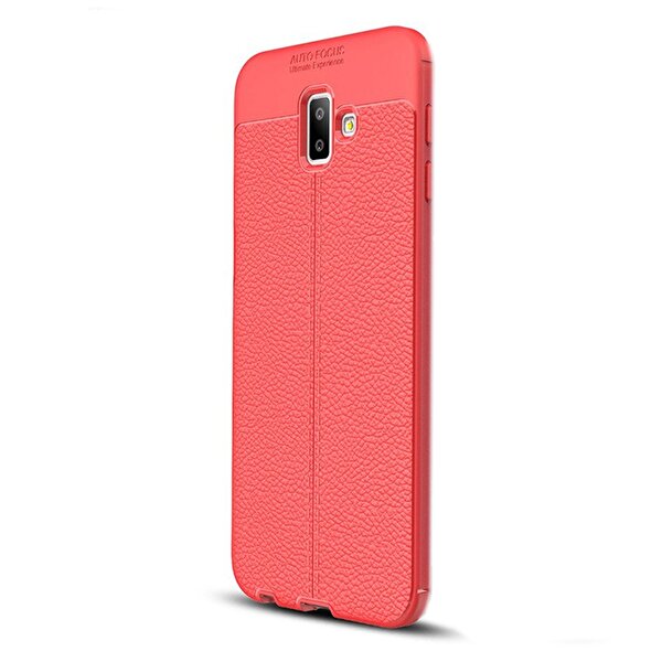 Gpack Samsung Galaxy J6 Plus Kılıf Niss Silikon Deri Görünümlü + Nano Glass Kırmızı