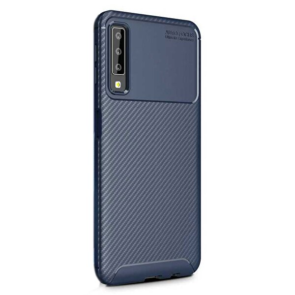 Gpack Samsung Galaxy A30S Kılıf Negro Karbon Dizayn Silikon+Nano Glass Lacivert PB11324