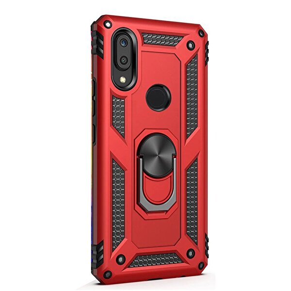 Gpack Huawei Y7 2019 Kılıf Vega Standlı Yüzüklü Mıknatıslı Kırmızı